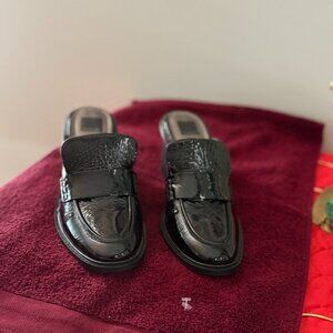 Black Patent Leather Mules